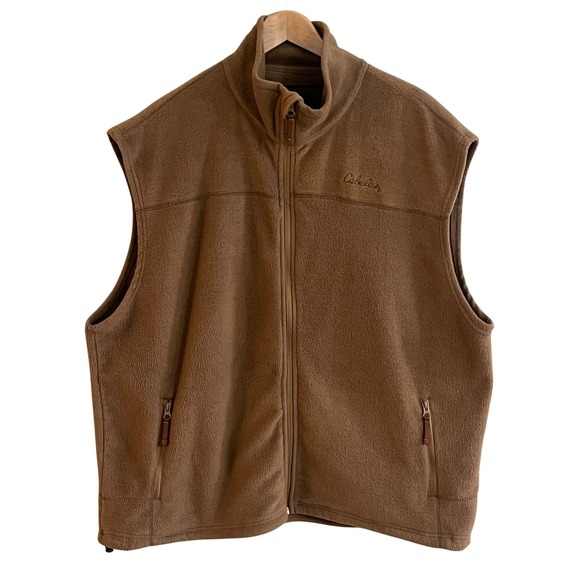 Cabela's Outdoor Gear Men's Fleece Vest Brown Full Zip Pockets Size 2XL Tall - Picture 1 of 7